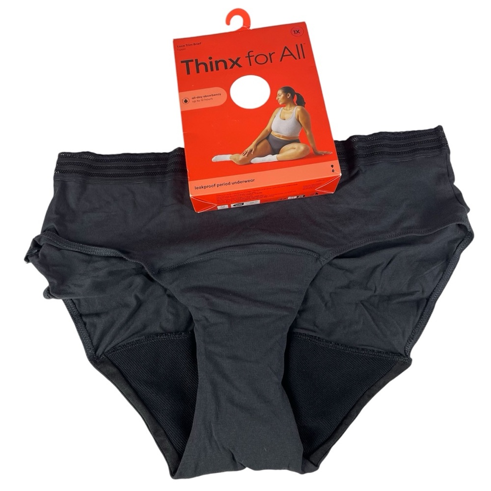 NEW Thinx Period Panties Panty Black Lace Trim Brief All Day Absorbency 1X NIB